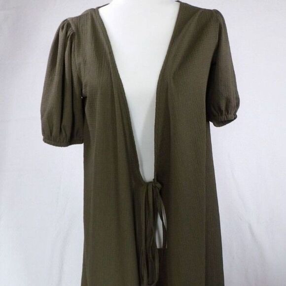Lascana Cover up Womens OS Olive Open Front Swimsuit with Tie Open Cardigan‎ - Picture 1 of 11